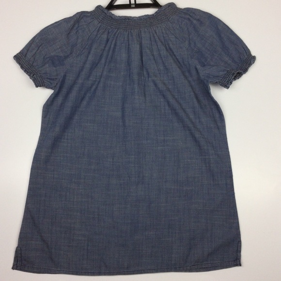 Charter Club Button Up Tunic Shirt Embroidered Flowers Ruffled Blue Women's 4 - Picture 2 of 9